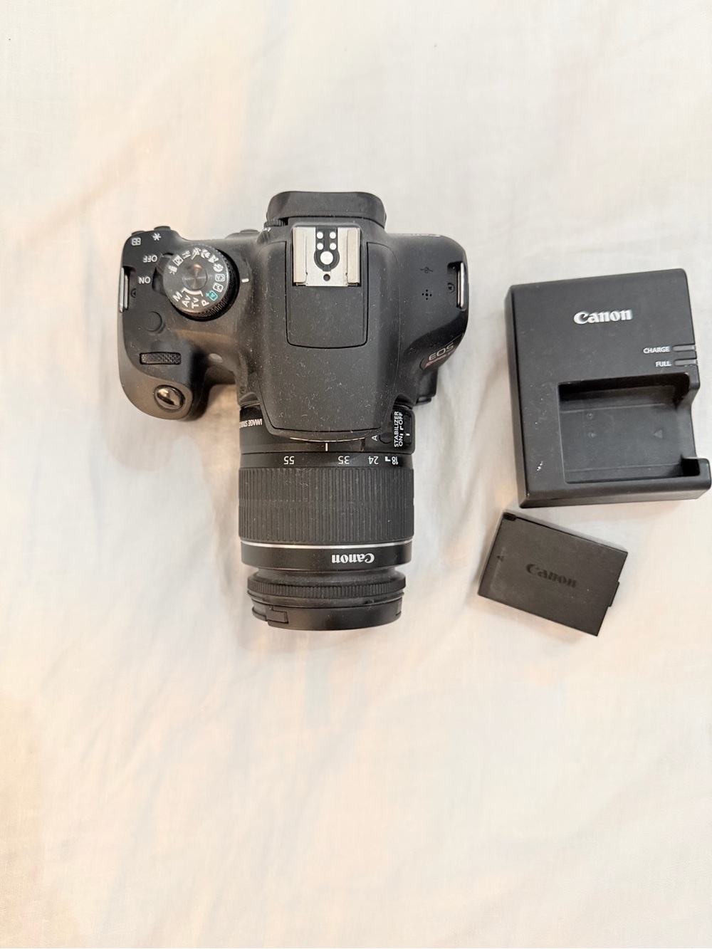 Canon Black DSLR with 18-55mm Lens, Battery and Charger